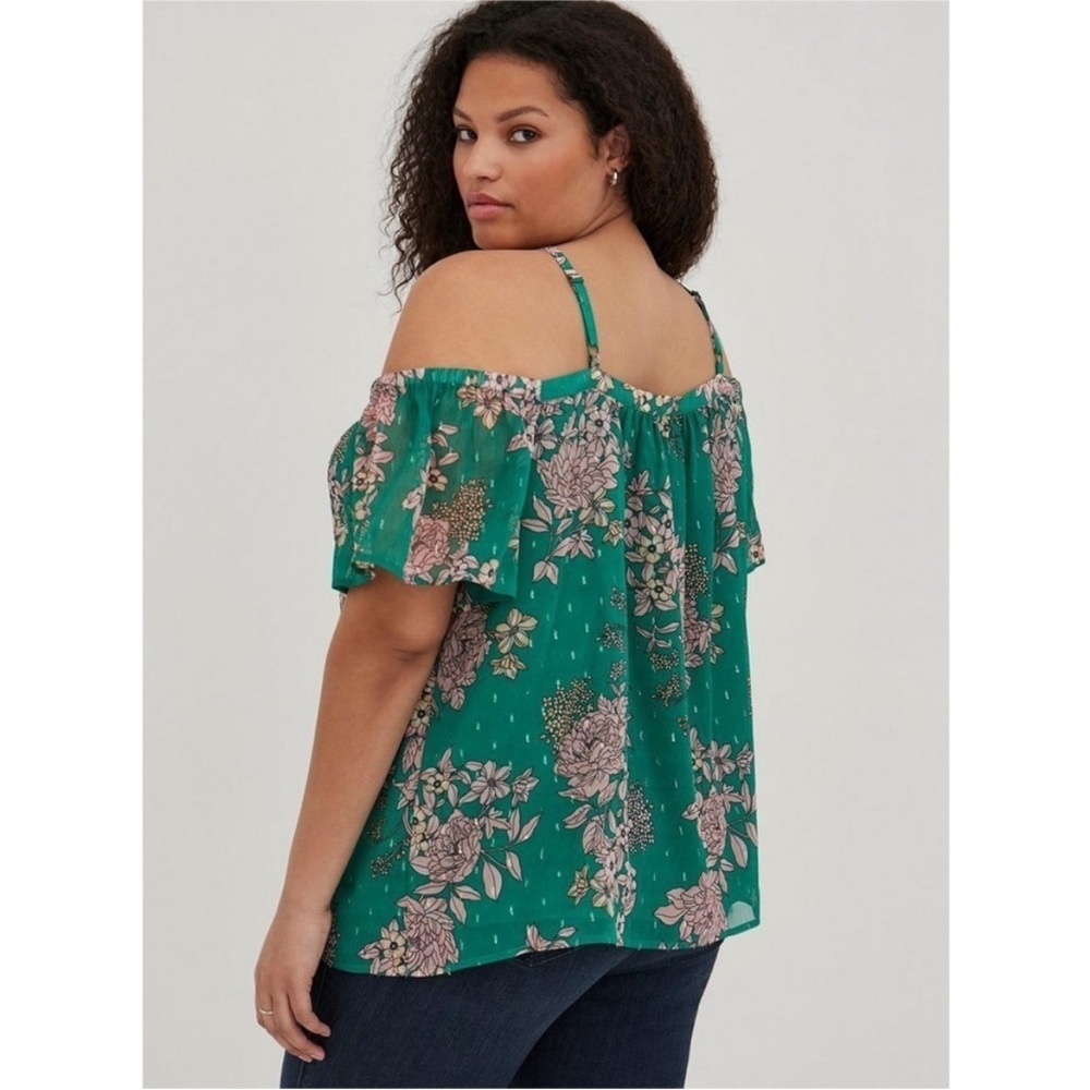 TORRID Crinkle Chiffon Floral Green Cold Shoulder Halter Top Size 5X - Picture 2 of 8